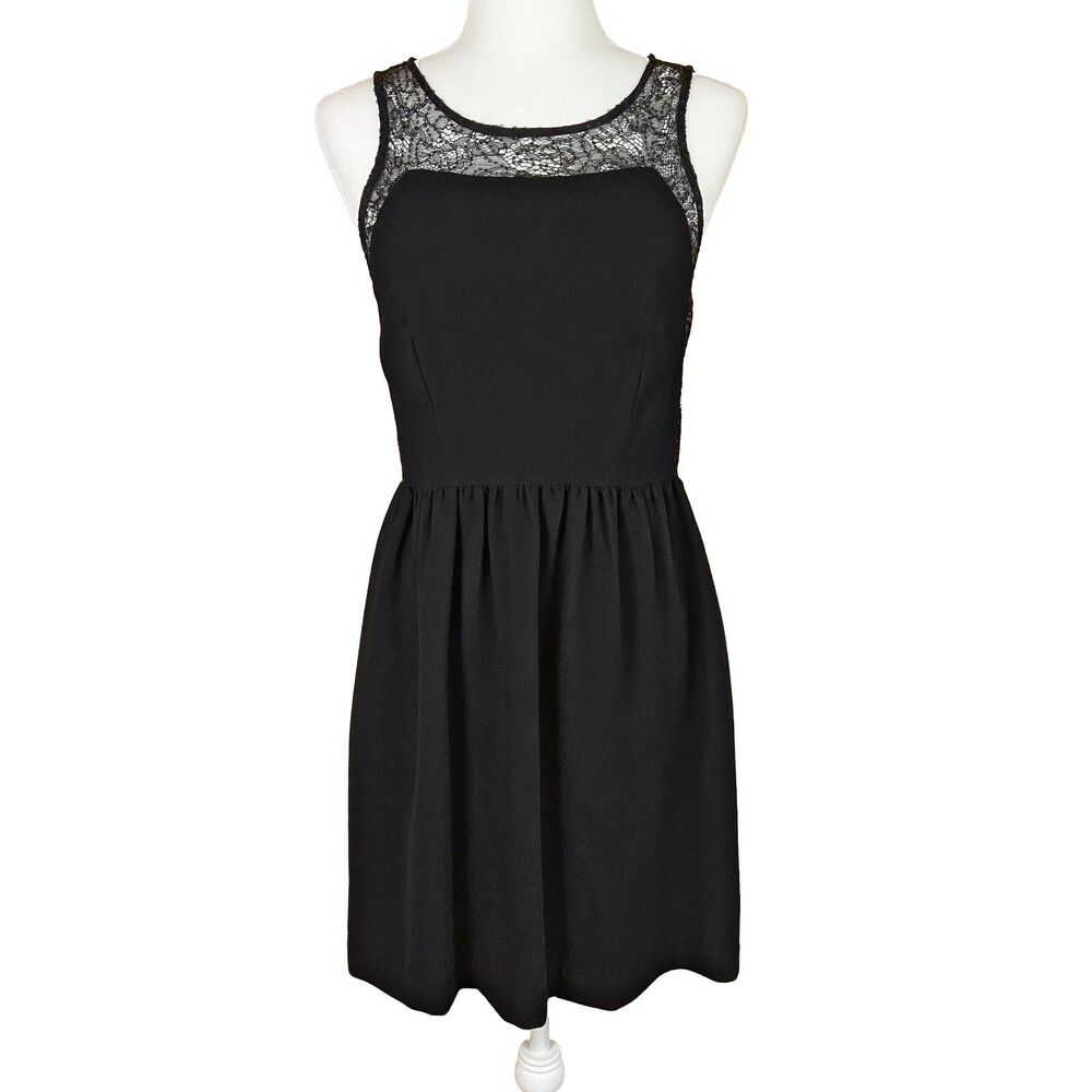 Jill Jill Stuart Mini Cocktail Dress Size 8 Black Lace Sequins Sleeveless Pocket